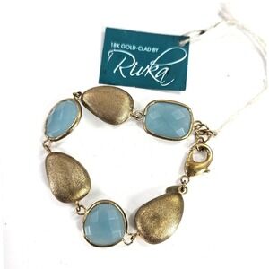 Rivka Greidman 18k Gold Clad Pebble & Aquamarine Rock Crystal Toggle Bracelet OS